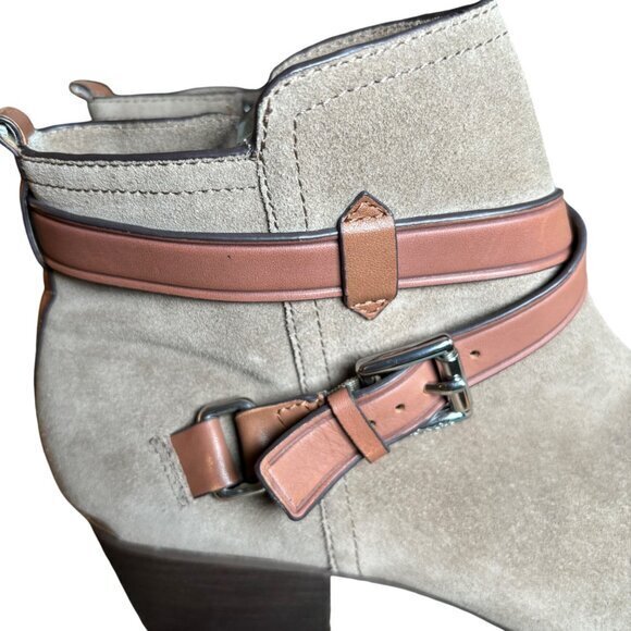 COACH Womens Taupe Bootie Pauline Size‎ 9 M Leather Ankle Boots Suede Strappy - Picture 7 of 16